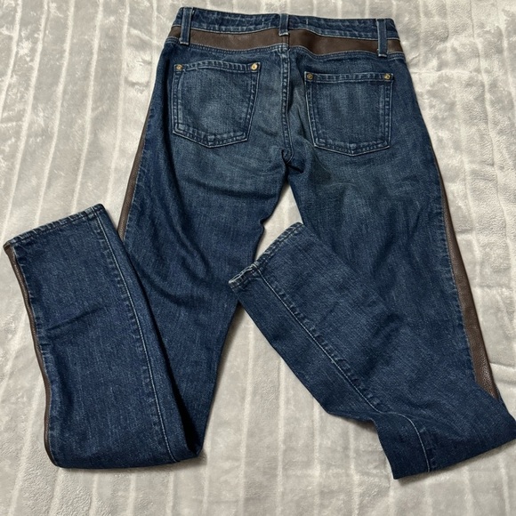 Vince Jeans Women Blue Denim with Faux Leather Pants Size 25 - Picture 6 of 8